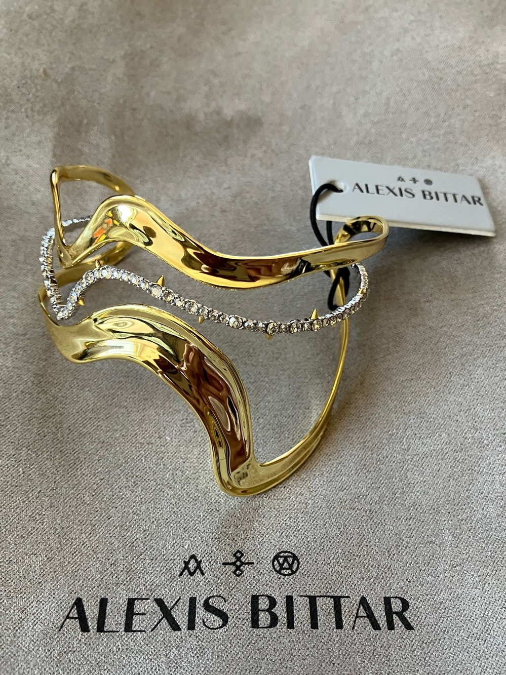 Alexis Bittar  Gold Wave Cuff with Crystal Row NWT and Pouch
